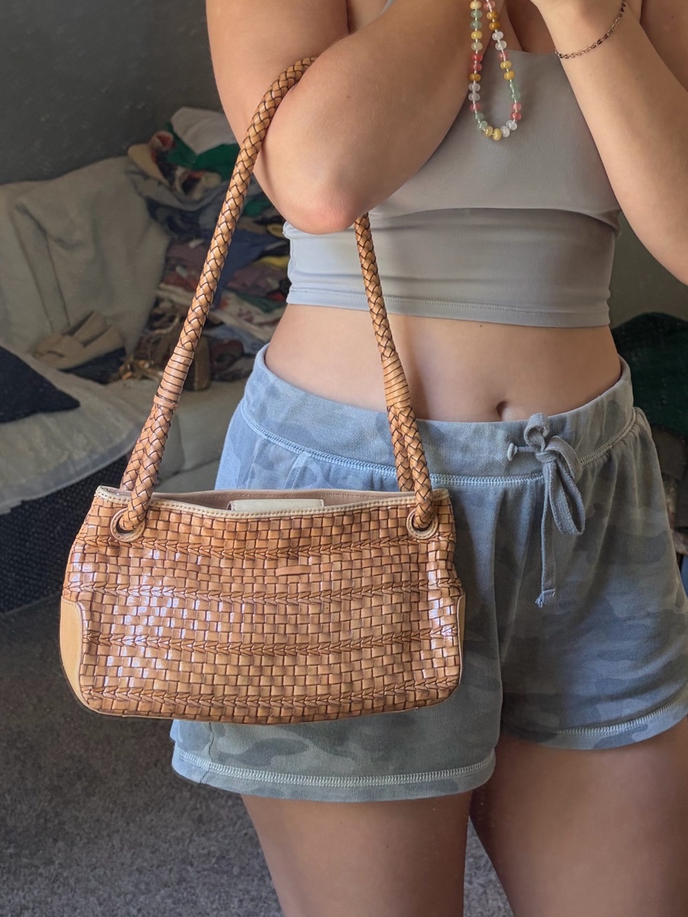 Vintage Fossil Woven Tan Leather Shoulder Bag - Picture 3 of 15